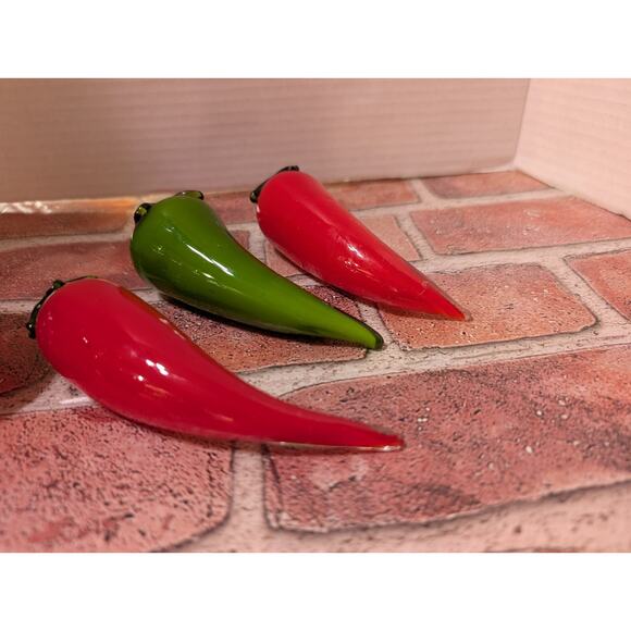 6 Vintage Glass Vegetables Murano Style Art Deco Red Peppers Chili Tomato Lot - Picture 3 of 5